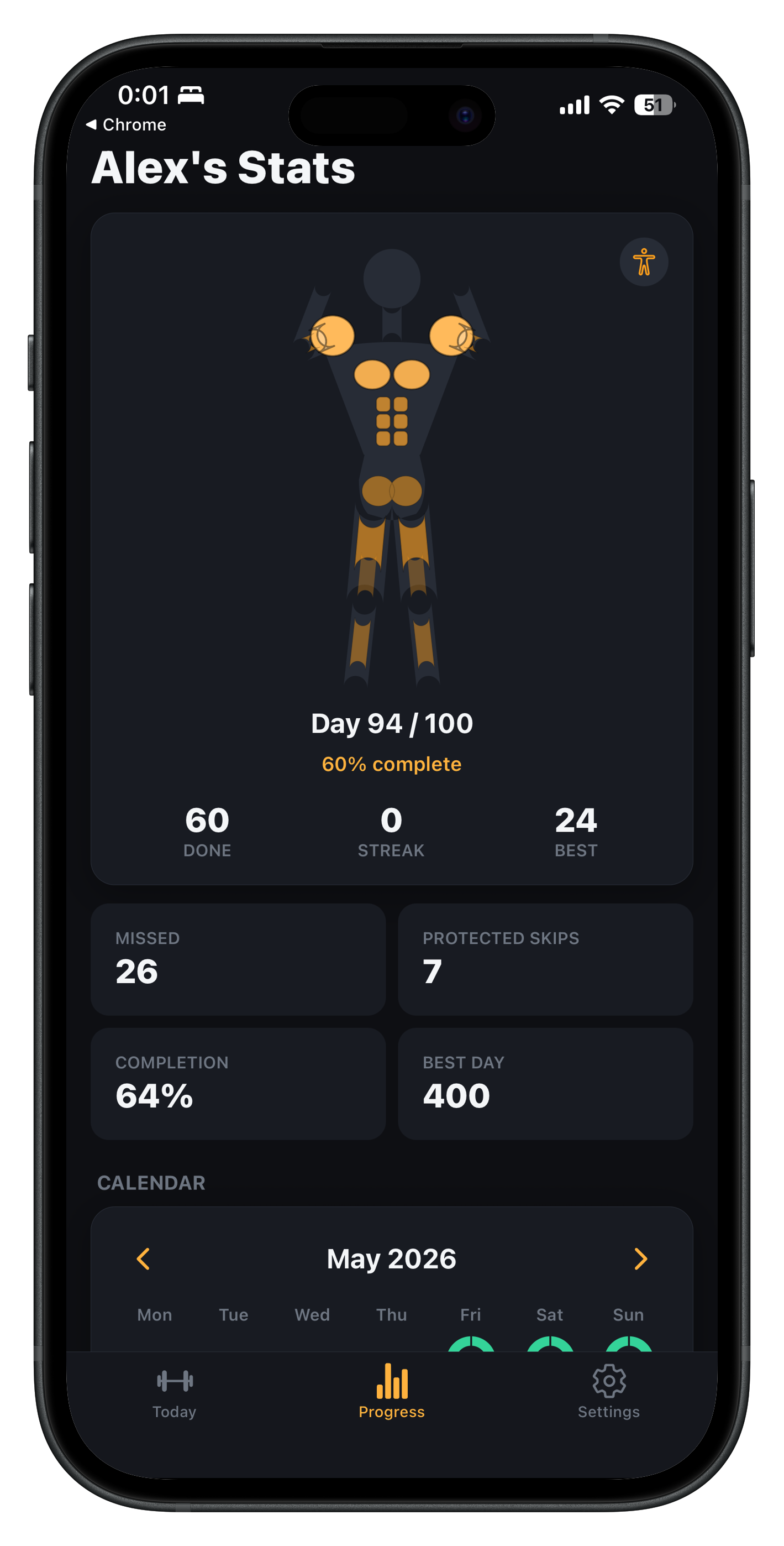100 Reps animated avatar progress