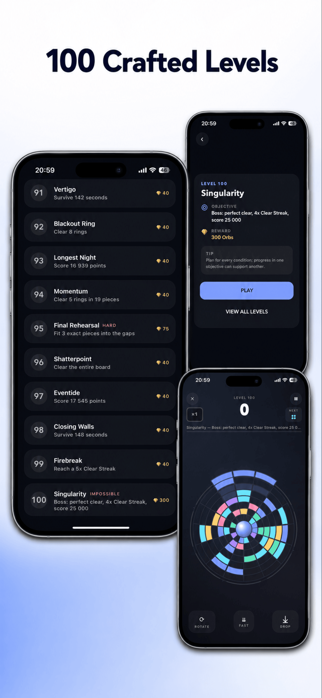 Levels 91 through 100 and the Level 100 Singularity detail screen