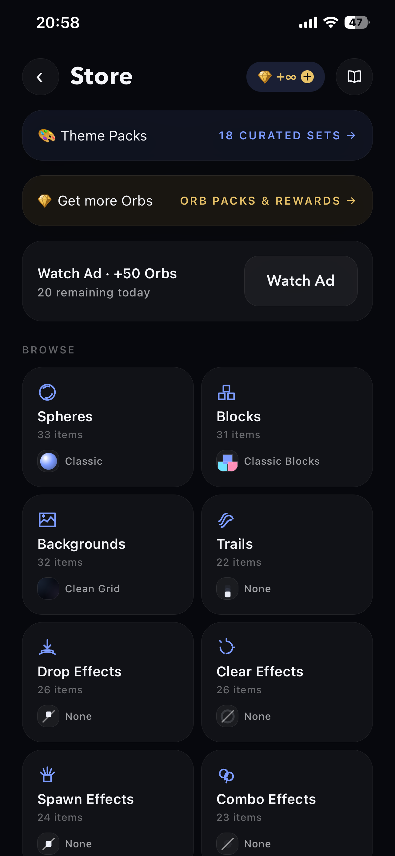 Spheriz Store with cosmetic categories